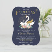 金ゴールドエレガントスワンプリンセスピンクフローラベビーシャワー 招待状 (スタンド正面)