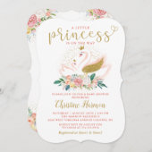 金ゴールドエレガントスワンプリンセスピンクフローラベビーシャワー 招待状 (正面/裏面)