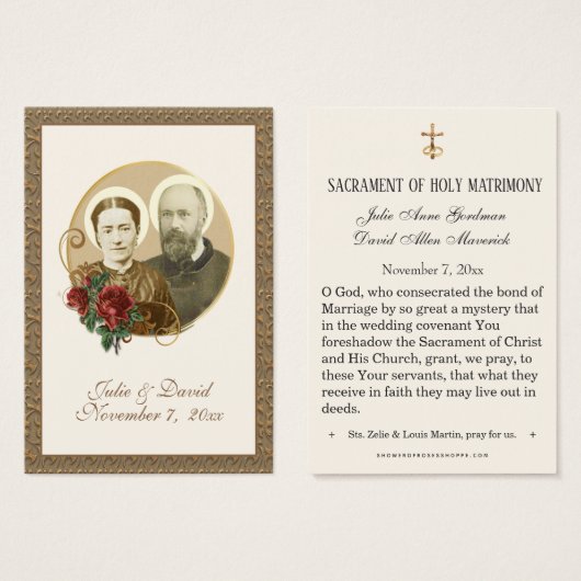 金ゴールドエレガントセントゼリー&ルイ・マーチン結婚ズ・カード (正面&裏面)