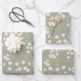 金ゴールドエレガントセージ緑のユーカリ離れス ラッピングペーパーシート