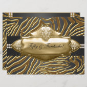 金ゴールドエレガントゼブラ女性50th誕生日パーティー 招待状 (正面/裏面)