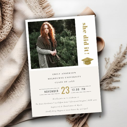 金ゴールドエレガントタイポグラフィの目盛りキャップ写真 招待状