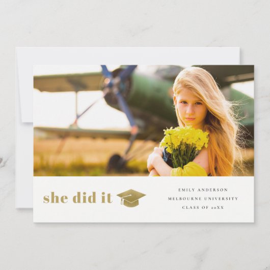 金ゴールドエレガントタイポグラフィの目盛りキャップ写真 案内状 (正面)