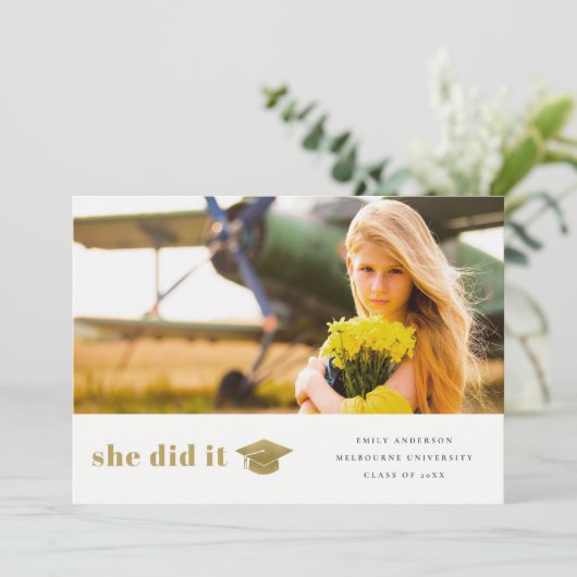 金ゴールドエレガントタイポグラフィの目盛りキャップ写真 案内状 (スタンド正面)