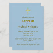 金ゴールドエレガントタイポグラフィクロスバプティスオンシアンブルー 招待状 (正面/裏面)