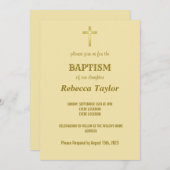 金ゴールドエレガントタイポグラフィクロスバプティスオンベージュ 招待状 (正面/裏面)