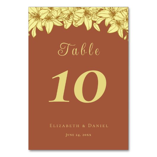 金ゴールドエレガントタイポグラフィテラコッタ結婚ズ テーブルナンバー (正面)