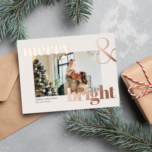 金ゴールドエレガントタイポグラフィ写真メリークリスマスカード 箔招待状ポストカード