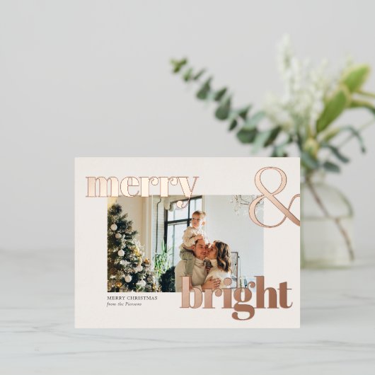 金ゴールドエレガントタイポグラフィ写真メリークリスマスカード 箔招待状ポストカード (立ち正面)