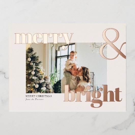 金ゴールドエレガントタイポグラフィ写真メリークリスマスカード 箔招待状ポストカード (正面)