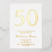 金ゴールドエレガントタイポグラフィ50誕生日 箔招待状 (正面)