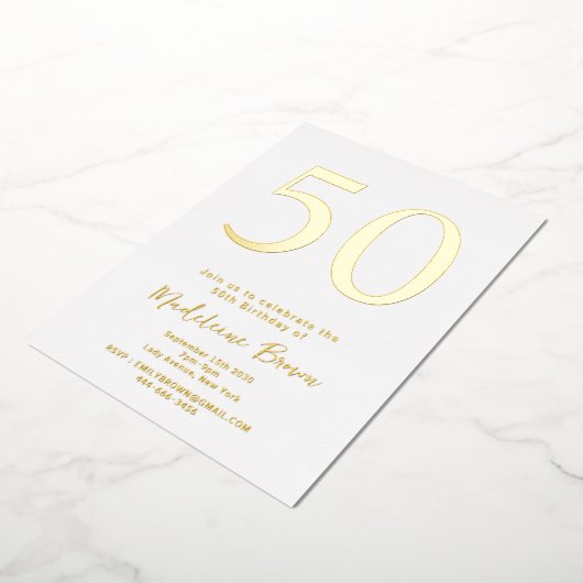 金ゴールドエレガントタイポグラフィ50誕生日 箔招待状 (回転した状態)