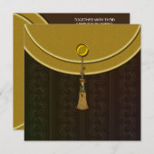 金ゴールドエレガントタッセルインディアン結婚ズ 招待状 (正面/裏面)