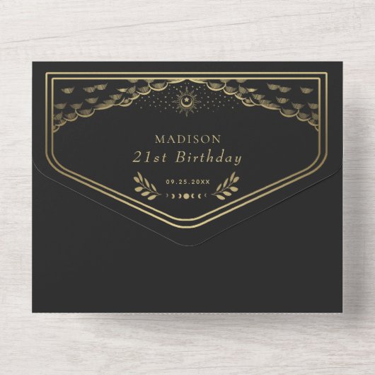 金ゴールドエレガントタロットカード誕生日 オールインワン招待状 (裏面)