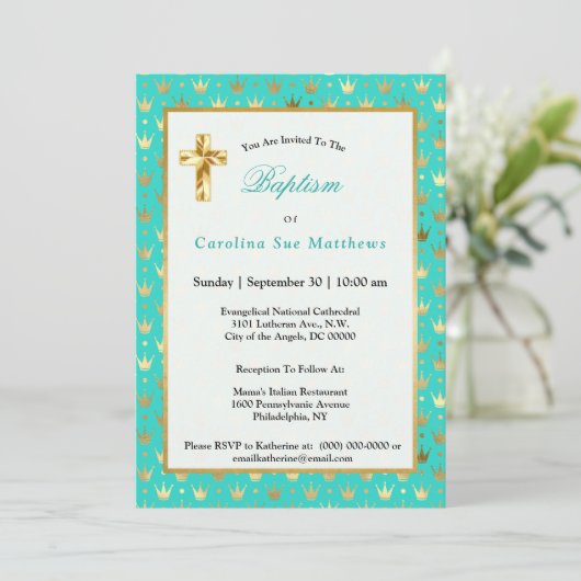 金ゴールドエレガントターコイズクラウンバプテスマ 招待状 (スタンド正面)