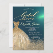 金ゴールドエレガントダイアモンズドレスグリーンブライダルシャワー 招待状 (正面)