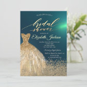 金ゴールドエレガントダイアモンズドレスグリーンブライダルシャワー 招待状 (スタンド正面)
