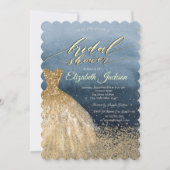 金ゴールドエレガントダイアモンズドレスブルーブライダルシャワー 招待状 (正面)