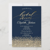 金ゴールドエレガントダイアモンズネイビーブルーブライダルシャワー 招待状 (正面)