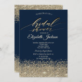金ゴールドエレガントダイアモンズネイビーブルーブライダルシャワー 招待状 (正面/裏面)