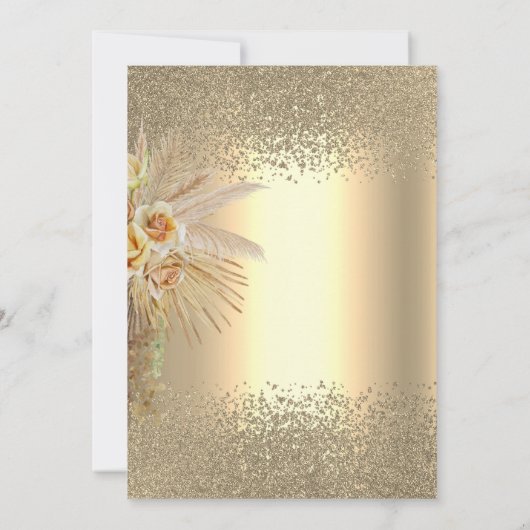 金ゴールドエレガントダイアモンズボホフラワーズブライダルシャワー 招待状 (裏面)