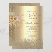 金ゴールドエレガントダイアモンズボホフラワーズブライダルシャワー 招待状 (正面/裏面)