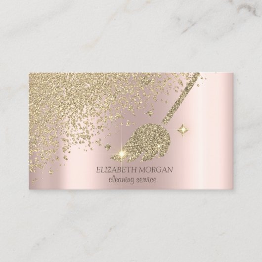 金ゴールドエレガントダイヤモンドほうきメイド掃除ハウス 名刺 (正面)