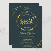 金ゴールドエレガントダイヤモンドブライダルシャワー 招待状 (正面/裏面)