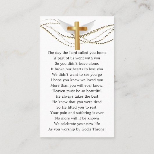 金ゴールドエレガントダイヤモンド写真葬儀祈りの言葉カード 名刺 (裏面)