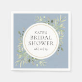 金ゴールドエレガントダスティブルーグリーナリーブライダルシャワー スタンダードカクテルナプキン (正面)