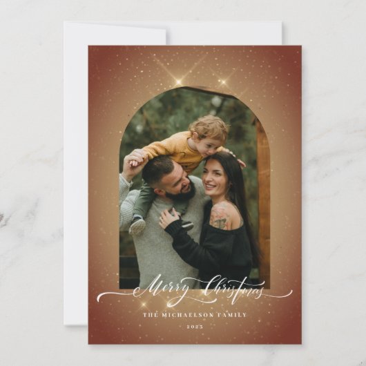 金ゴールドエレガントダスト3写真メリークリスマス シーズンカード (正面)