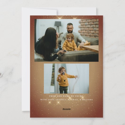 金ゴールドエレガントダスト3写真メリークリスマス シーズンカード (裏面)