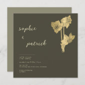 金ゴールドエレガントダッフォジルズミニマル春の結婚式 招待状 (正面/裏面)