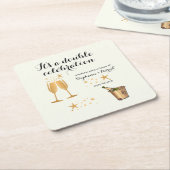 金ゴールドエレガントダブルお祝いジョイント誕生日 スクエアペーパーコースター (アングル)