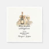 金ゴールドエレガントダブルお祝いジョイント誕生日 スタンダードカクテルナプキン (正面)