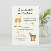 金ゴールドエレガントダブルお祝いジョイント誕生日 招待状 (スタンド正面)