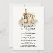 金ゴールドエレガントダブルお祝いジョイント誕生日 招待状 (正面)