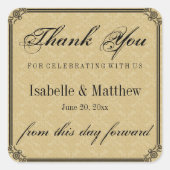 金ゴールドエレガントダマスクウェディングありがとうシール スクエアシール (正面)