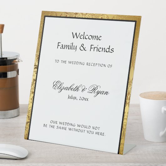 金ゴールドエレガントダマスクウェディングウェルカム 台座サイン (インサイチュ)