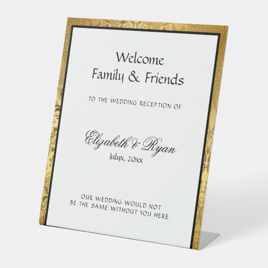 金ゴールドエレガントダマスクウェディングウェルカム 台座サイン (正面)