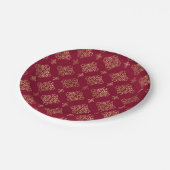 金ゴールドエレガントダマスクオンブルゴーニュ ペーパープレート (アングル)