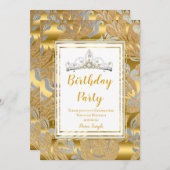 金ゴールドエレガントダマスクグレイティアラバースデーパーティー 招待状 (正面/裏面)
