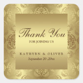 金ゴールドエレガントダマスクパターンありがとうござ結婚う スクエアシール (正面)