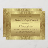 金ゴールドエレガントダマスクパターン母の日のブランチ 招待状 (正面/裏面)