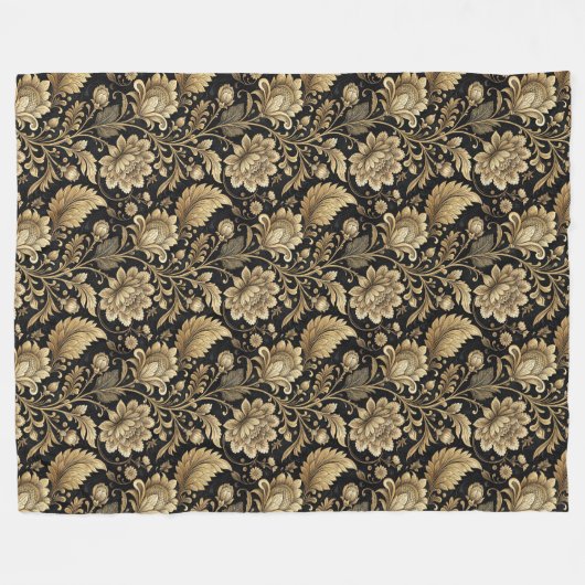 金ゴールドエレガントダマスクブランケットinバロック黒スタイル フリースブランケット (正面(横))