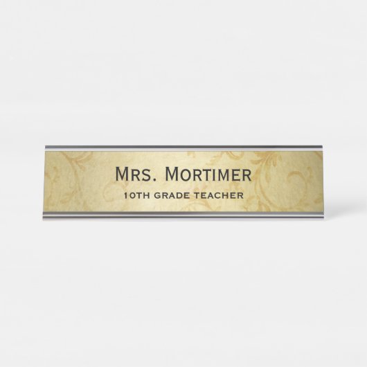 金ゴールドエレガントダマスクプロフェッショナル デスクネームプレート (正面)