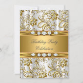 金ゴールドエレガントダマスクホワイトシルバーダイヤモンド誕生日 招待状 (裏面)