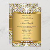 金ゴールドエレガントダマスクホワイトダイヤモンドバースデーパーティー 招待状 (正面/裏面)