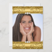 金ゴールドエレガントダマスク写真誕生日パーティー 招待状 (裏面)