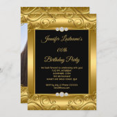 金ゴールドエレガントダマスク写真誕生日パーティー 招待状 (正面/裏面)